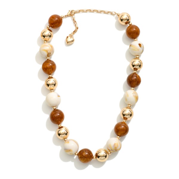 Marbled Bead & Metal Tone Beaded Necklace 

- Approximately 16" L
- Extender 3" L