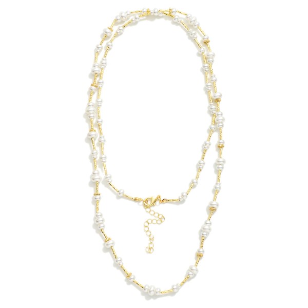 Wholesale pearl Disk Textured Metal Bar Beaded Long Necklace L Extender L