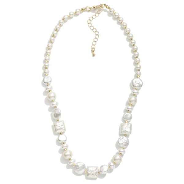 Pearl & Metal Tone Bead Beaded Necklace Featuring Square Pearls 

- Approximately 16" L