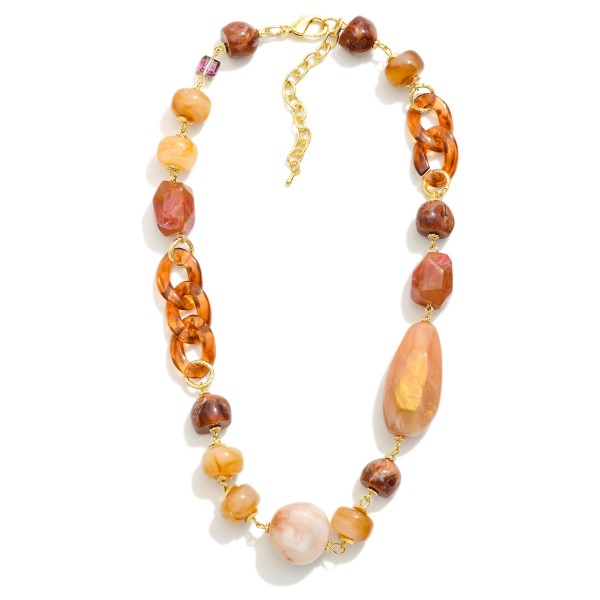 Chunky Stone Beaded Necklace Featuring Acetate Chain Link Detail 

- Approximately 14" L
- Extender 3" L