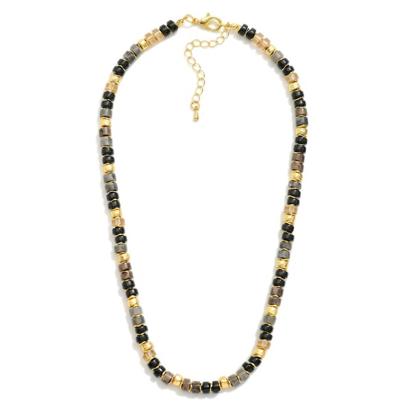 Semi Precious Stone Beaded Necklace Featuring Metal Tone Accents 

- Approximately 14" L
- Extender 3" L

