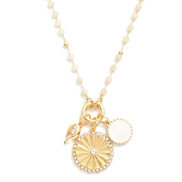 Chain Link Metal Tone Necklace Featuring Coin Charms & Faceted Beads 

- Approximately 18" L
- Extender 3" L 