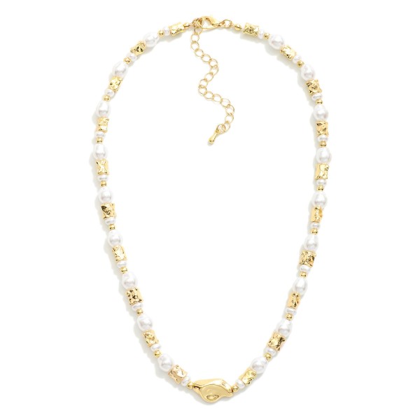 Pearl & Textured Metal Bead Beaded Necklace

- Approximately 16" L
- Extender 3" L