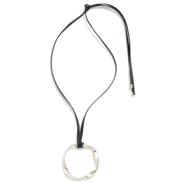 Wholesale leather Tie Necklace Twisted Metal Hoop Pendant Adjust Tying Choosing