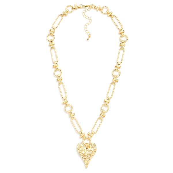 Wholesale chain Link Necklace Textured Metal Circle Stations Heart Pendant L Ext