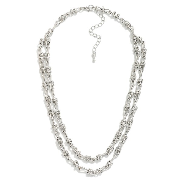 Gold Tone Rope Knot Chain Link Necklace Featuring Metal Rings 

- Approximately 16" L