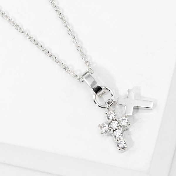 Dainty Chain Link Necklace Featuring Cubic Zirconia & Metal Tone Crosses Pendant 

- Gold Dipped
- Approximately 15.5" L
- Extender 2" L