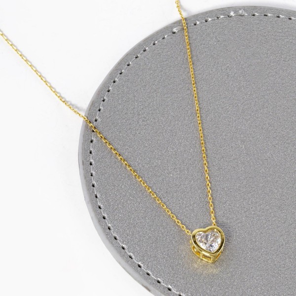 Dainty Chain Link Necklace Featuring Cubic Zirconia Heart Pendant 

- Gold Dipped 
- Approximately 15.5" L
- Extender  2" L