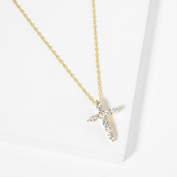 Dainty Chain Link Necklace Featuring Cubic Zirconia Cross Pendant 

- Gold Dipped
- Approximately 15.5" L
- Extender 2" L