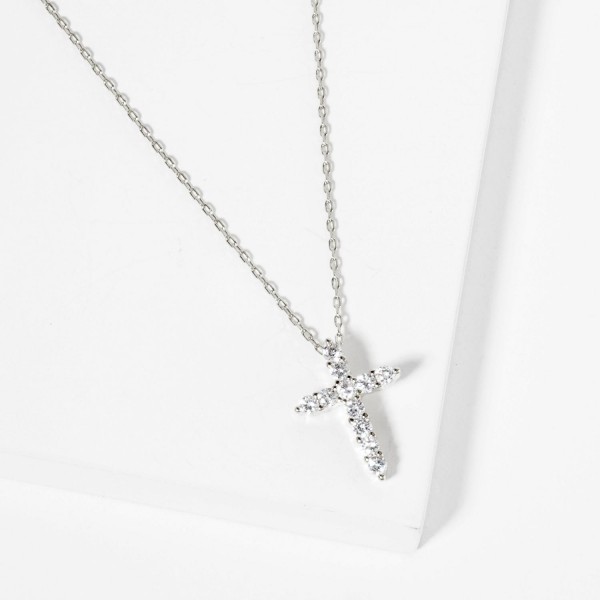 Dainty Chain Link Necklace Featuring Cubic Zirconia Cross Pendant 

- Gold Dipped
- Approximately 15.5" L
- Extender 2" L