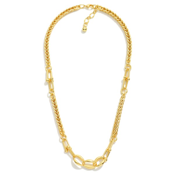 Box Chain Link Necklace Featuring Twisted U Link Accents 

- Gold Dipped 
- Approximately 18" L
- Extender 1"L