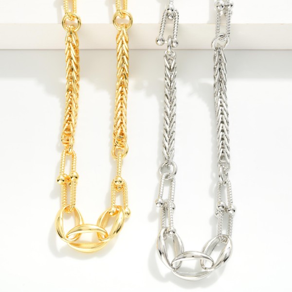 Box Chain Link Necklace Featuring Twisted U Link Accents 

- Gold Dipped 
- Approximately 18" L
- Extender 1"L