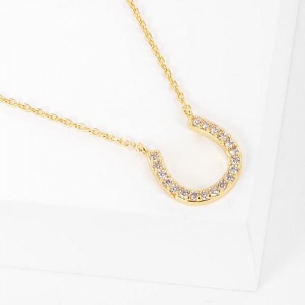 Dainty Chain Link Necklace Featuring Cubic Zirconia Horseshoe Pendant 

- Gold Dipped 
- Approximately 16.5" L
- Extender 1" L