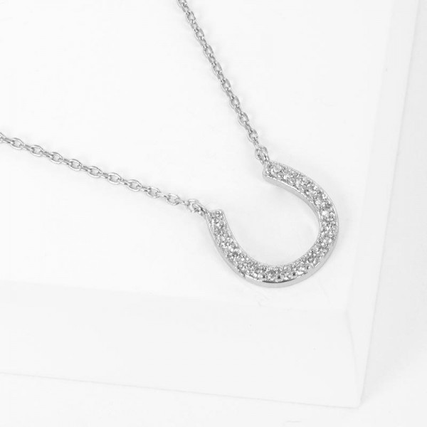 Dainty Chain Link Necklace Featuring Cubic Zirconia Horseshoe Pendant 

- Gold Dipped 
- Approximately 16.5" L
- Extender 1" L
