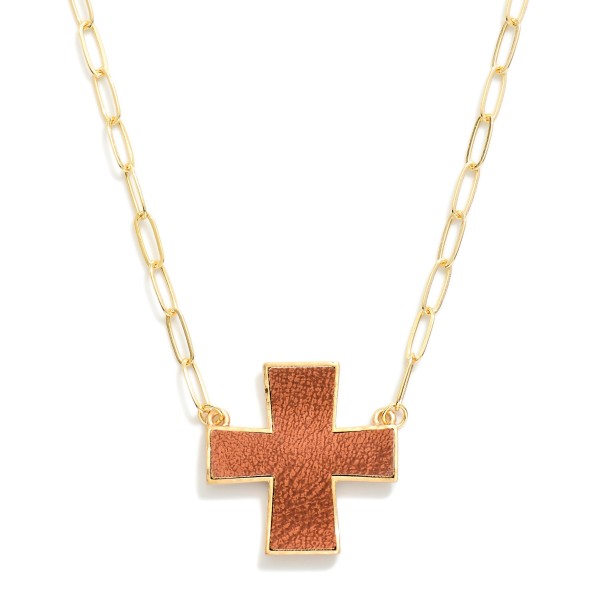 Paperclip Chain Link Necklace Featuring Leather Plus Cross Pendant 

- Approximately 16" L
- Extender 3" L