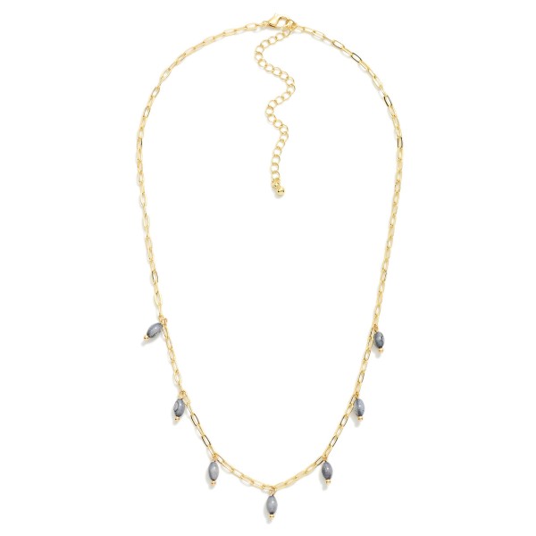 Chain Link Necklace Featuring Bead Charm Details 

- Approximately 16" L
- Extender 3" L