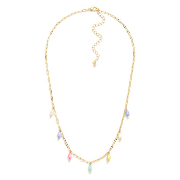 Chain Link Necklace Featuring Bead Charm Details 

- Approximately 16" L
- Extender 3" L
