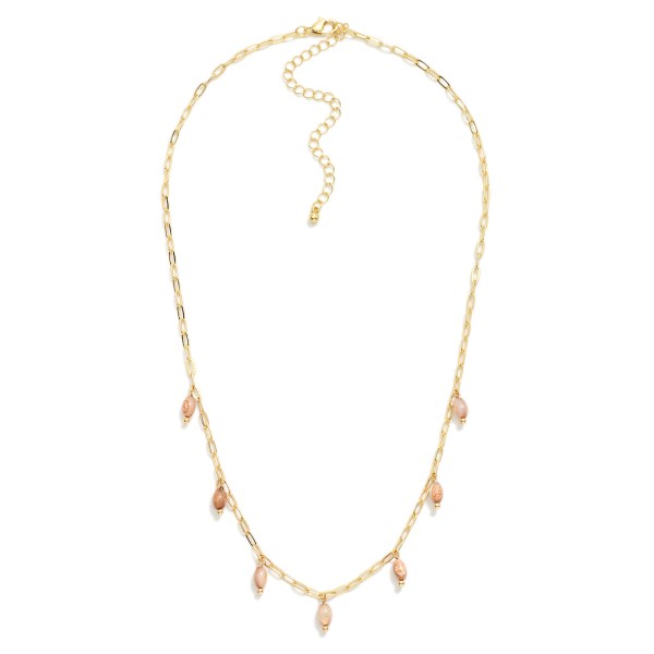 Chain Link Necklace Featuring Bead Charm Details 

- Approximately 16" L
- Extender 3" L