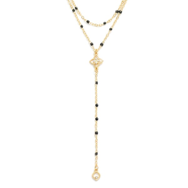 Layered Chain Link Y Necklace Featuring Painted Metal Link Stations & Clover Detail 

- Approximately 16" L
- Extender 3" L