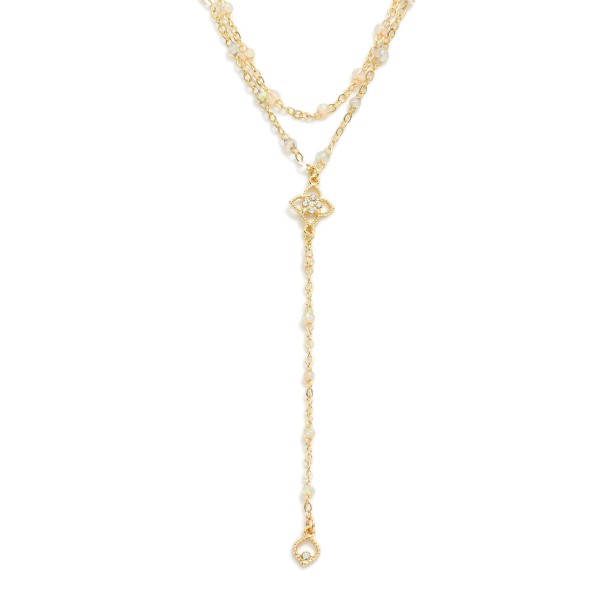 Layered Chain Link Y Necklace Featuring Painted Metal Link Stations & Clover Detail 

- Approximately 16" L
- Extender 3" L