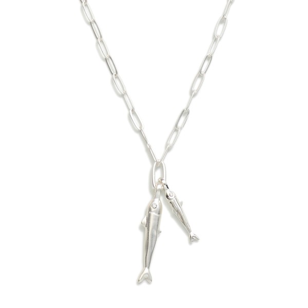 Paperclip Chain Link Necklace Featuring Fish Pendants

- Approximately 14" L
- Extender 3" L