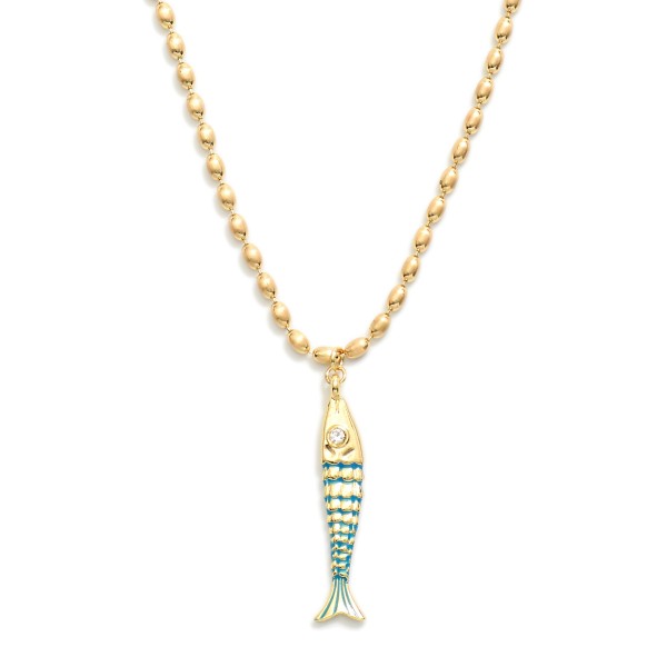Brushed Metal Ball Chain Necklace Featuring Fish Pendant 

- Approximately 14" L