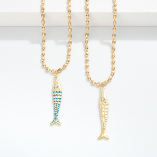 Brushed Metal Ball Chain Necklace Featuring Fish Pendant 

- Approximately 14" L