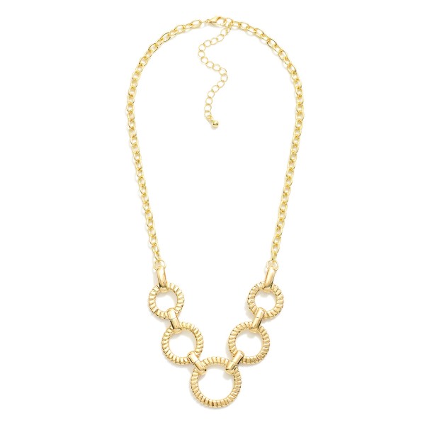 Chain Link Necklace Featuring Linked Textured Metal Hoops 

- Approximately 16" L
- Extender 3" L 