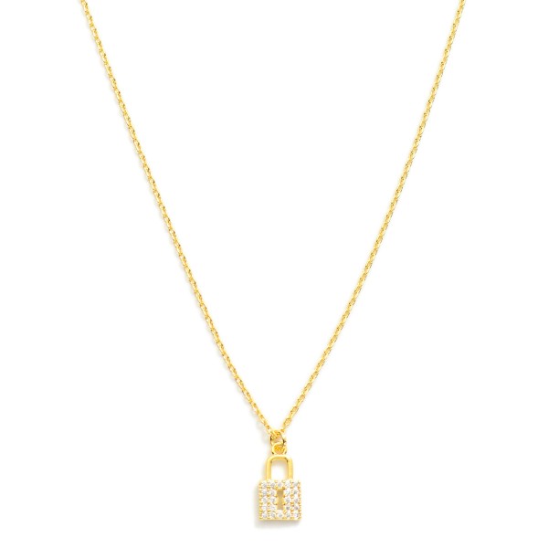 Chain Link Necklace Featuring Cubic Zirconia Lock Pendant

- Approximately 16" L
- Extender 2" L
- 18k Gold Filled
- Hypoallergenic
- Made In Brazil

