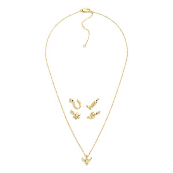 Chain Link Necklace Featuring Interchangeable Pendant 

- Includes: Western Charms 
- Approximately 16" L
- Extender 2" L 