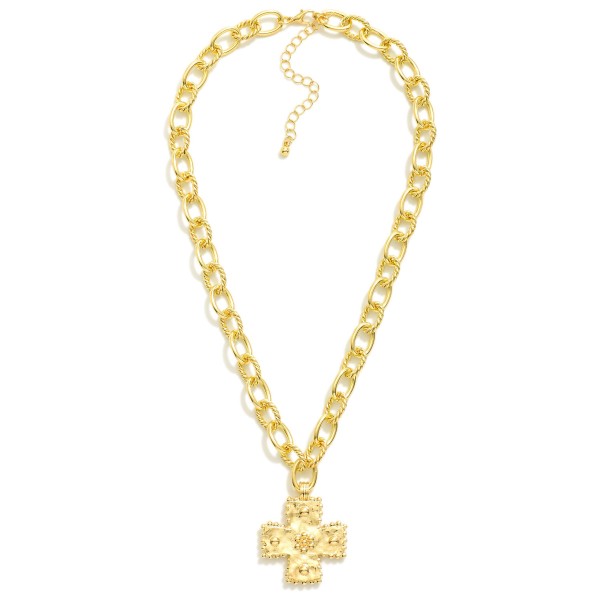 Chain Link Necklace Featuring Twisted Metal Links & Plus Cross Pendant 

- Approximately 18" L
- Extender 3" L 
