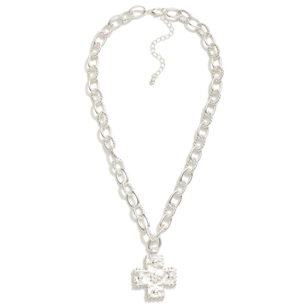 Chain Link Necklace Featuring Twisted Metal Links & Plus Cross Pendant 

- Approximately 18" L
- Extender 3" L 