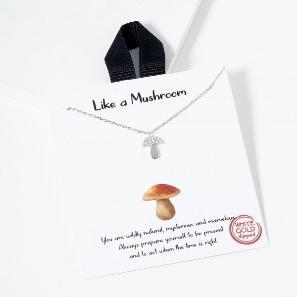 Dainty Chain Link Necklace Featuring Cubic Zirconia Mushroom Pendant 				
					
- Approximately 16" L					
- Extender 2" L					
- Hypoallergenic Brass Base					
- 18K Gold Dipped					
- Card: "You are wildly natural, mysterious and marvelous . Always prepare yourself to be present and to act when the time is right."