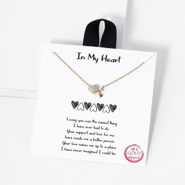 Dainty Chain Link Necklace Featuring Cubic Zirconia Heart & Linked Metal Tone Heart Pendant 				
					
- Approximately 16" L					
- Extender 2" L					
- Hypoallergenic Brass Base					
- 18K Gold Dipped					
- Card: "Loving you was the easiest thing I have ever had to do. Your support and love for me have made me a better person. Your love raises me up to a place I have never imagined I could be."					