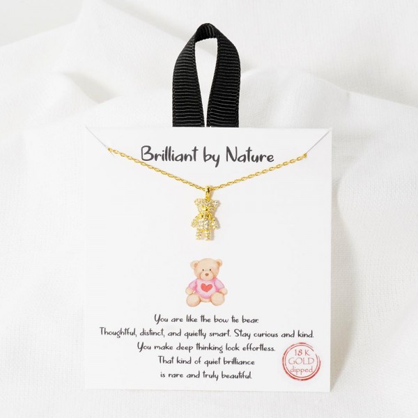 Dainty Chain Link Necklace Featuring Cubic Zirconia Sea Turtle Pendant 				
					
- Approximately 16" L					
- Extender 2" L					
- Hypoallergenic Brass Base					
- 18K Gold Dipped					
- Card: "You are like the bow tie bear. Thoughtful, distinct, and quietly smart. Stay curious and kind. You make deep thinking look effortless. That kind of quiet brilliance is rare and truly beautiful." 