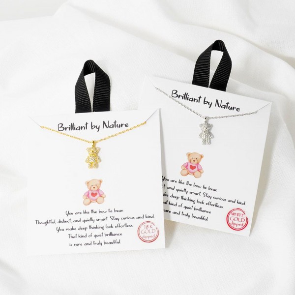 Dainty Chain Link Necklace Featuring Cubic Zirconia Sea Turtle Pendant 				
					
- Approximately 16" L					
- Extender 2" L					
- Hypoallergenic Brass Base					
- 18K Gold Dipped					
- Card: "You are like the bow tie bear. Thoughtful, distinct, and quietly smart. Stay curious and kind. You make deep thinking look effortless. That kind of quiet brilliance is rare and truly beautiful." 