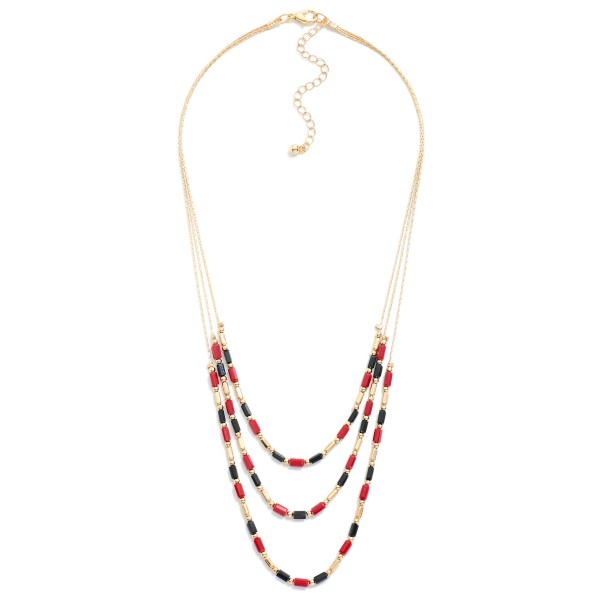 Layered Chain Link Necklace Featuring Glass Crystals & Metal Tone Beads 

- Approximately 20" L 