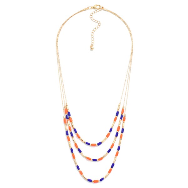 Layered Chain Link Necklace Featuring Glass Crystals & Metal Tone Beads 

- Approximately 20" L 