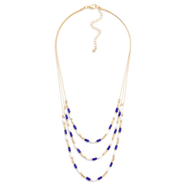 Layered Chain Link Necklace Featuring Glass Crystals & Metal Tone Beads 

- Approximately 20" L 