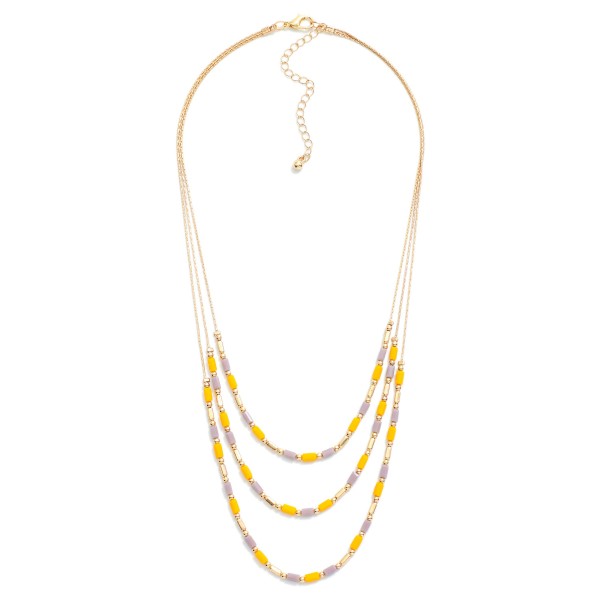 Layered Chain Link Necklace Featuring Glass Crystals & Metal Tone Beads 

- Approximately 20" L 