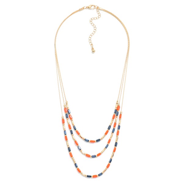 Layered Chain Link Necklace Featuring Glass Crystals & Metal Tone Beads 

- Approximately 20" L 