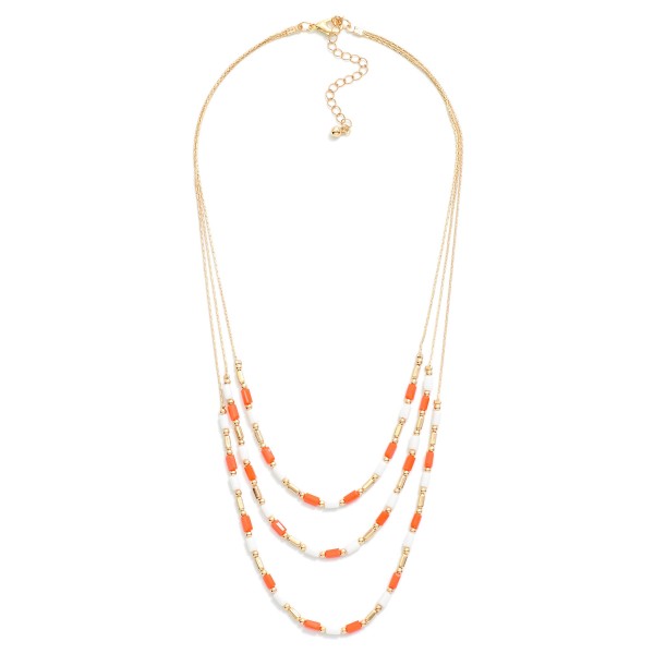 Layered Chain Link Necklace Featuring Glass Crystals & Metal Tone Beads 

- Approximately 20" L 