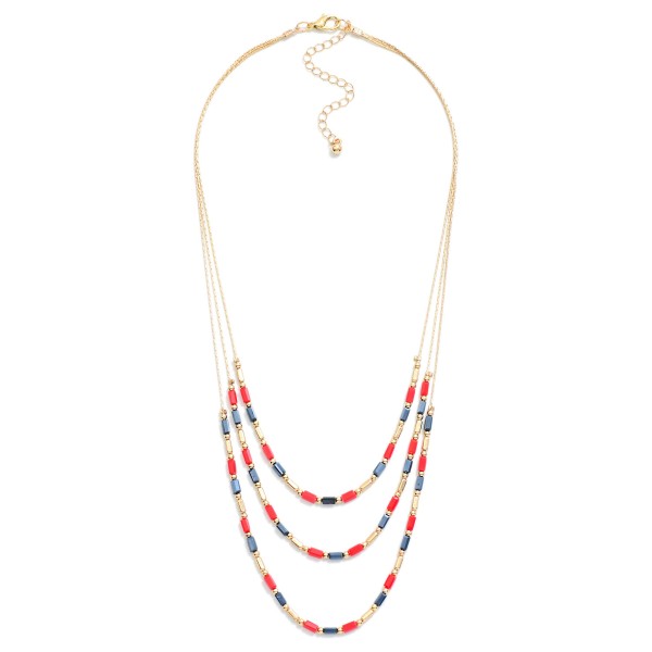 Layered Chain Link Necklace Featuring Glass Crystals & Metal Tone Beads 

- Approximately 20" L 