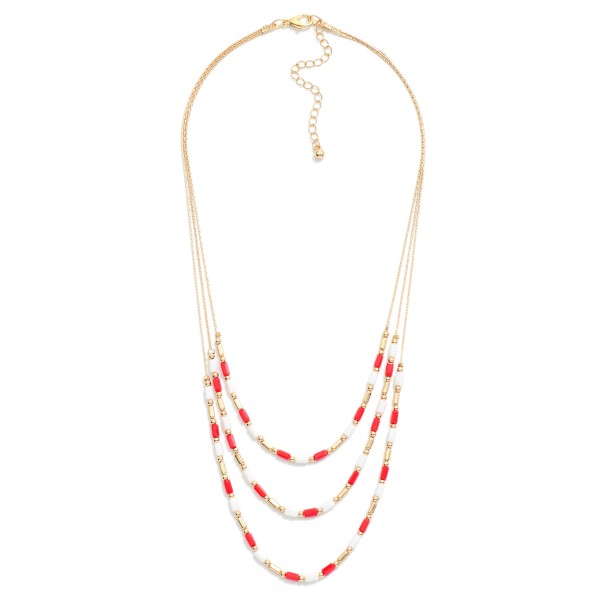 Layered Chain Link Necklace Featuring Glass Crystals & Metal Tone Beads 

- Approximately 20" L 