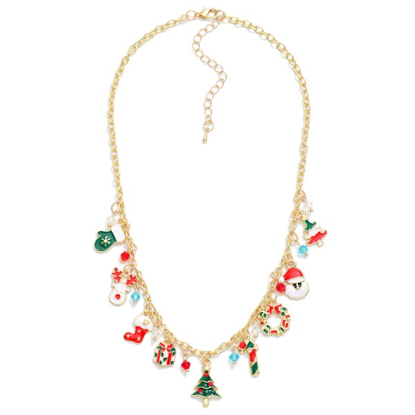 Chain Link Necklace Featuring Enamel Christmas Charms 

- Approximately 16" L
- Extender 3" L