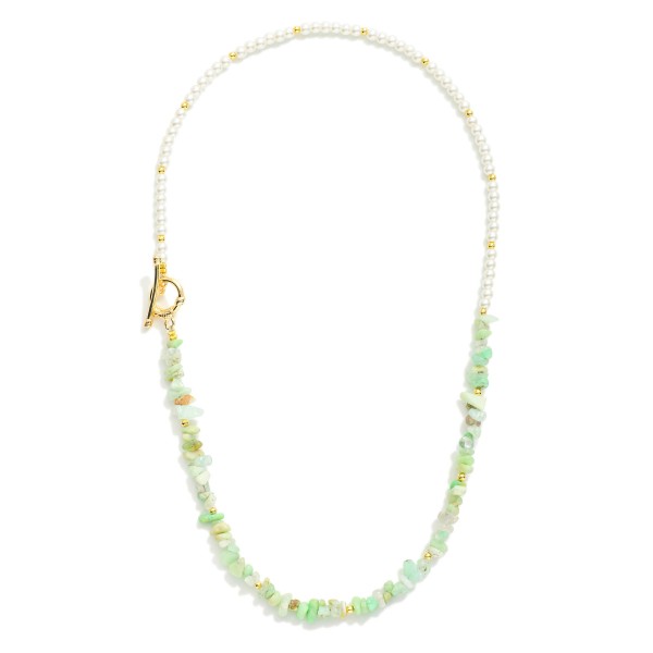 Stone & Pearl Beaded Necklace With Toggle Clasp 

- Approximately 14" L
