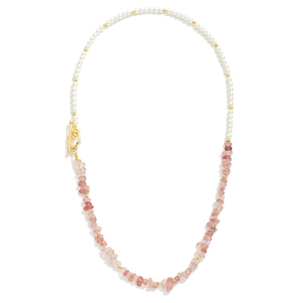 Stone & Pearl Beaded Necklace With Toggle Clasp 

- Approximately 14" L

