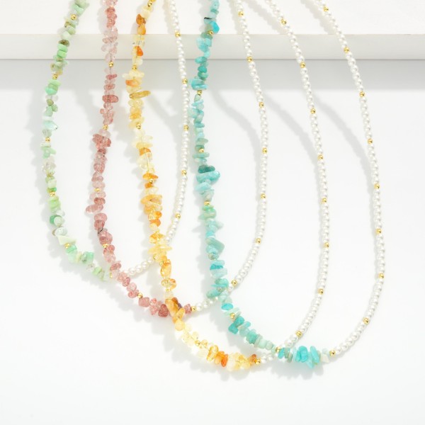 Stone & Pearl Beaded Necklace With Toggle Clasp 

- Approximately 14" L
