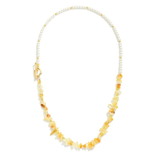 Stone & Pearl Beaded Necklace With Toggle Clasp 

- Approximately 14" L
