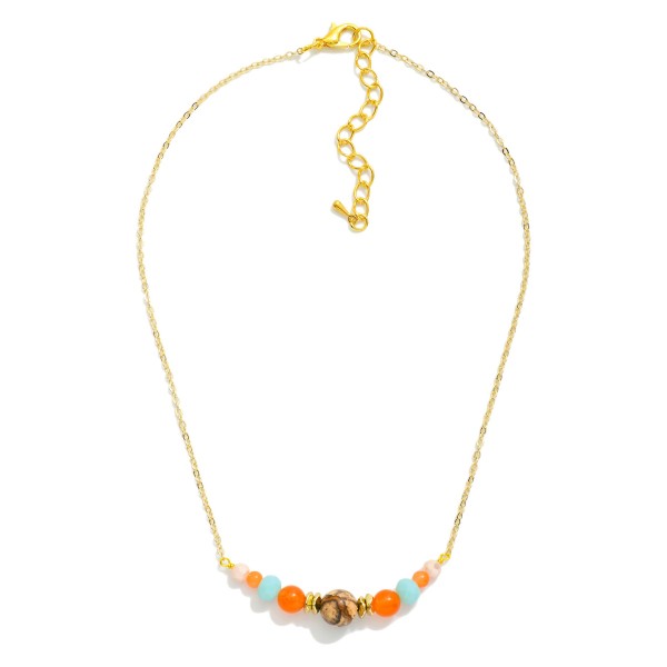 Dainty Chain Link Necklace With Stone & Faceted Beaded Accent 

- Approximately 14" L
- Extender 2" L